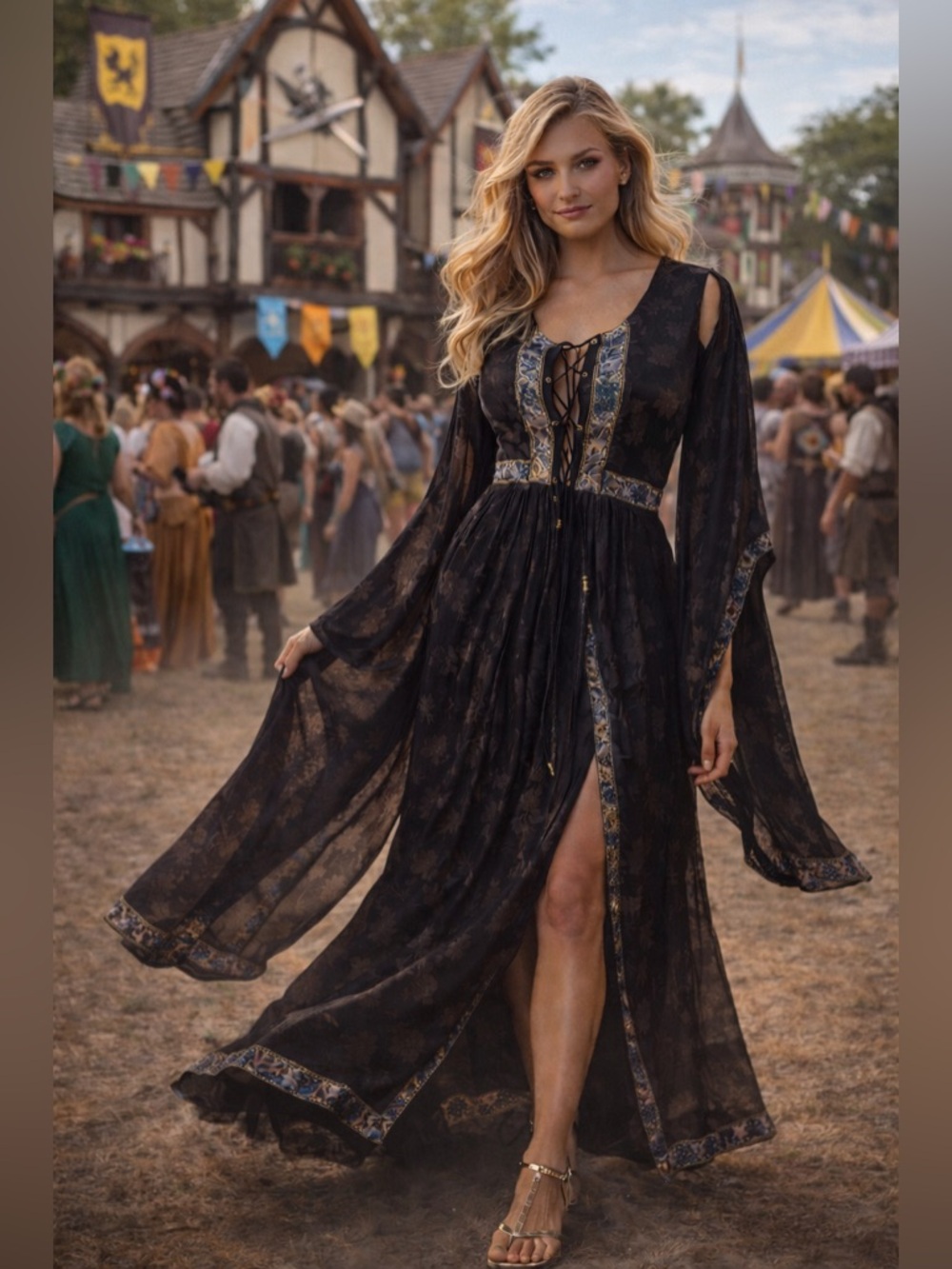 Victorian,Gothic Weighted Kaftan,Black & Blue,Exquisite Embroidery,Size Small - Picture 8 of 12